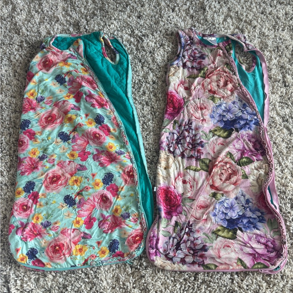 Posh Peanut bundle; Floral Kids Sleep Sacks - Pink and Blue